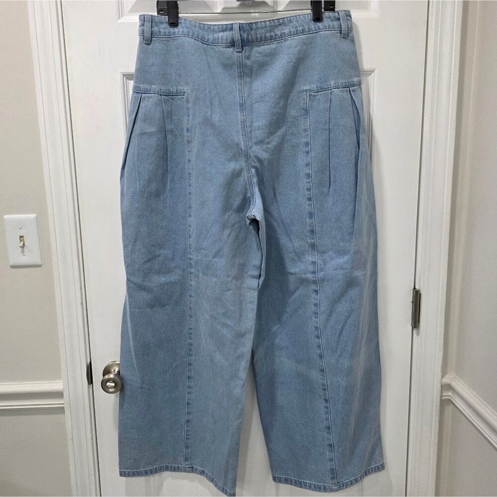 Blue Wide Leg Barrel Jeans Women’s Size 14 High Rise Pleated Crop Denim Pants - Picture 4 of 5